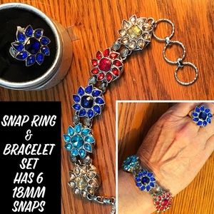 Gorgeous 18mm Bracelet & Stretch Ring With 6 Snaps